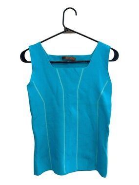 Vintage Y2K Era Belldini Turquoise Square-Neck Tank with Aqua Stitching Small